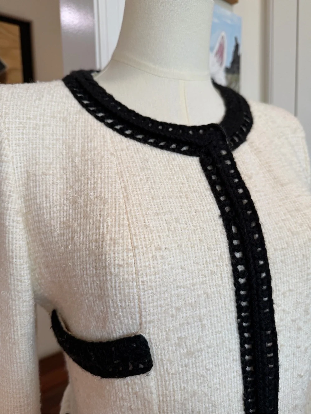 CHANEL Ivory and Black Trim Classic Jacket